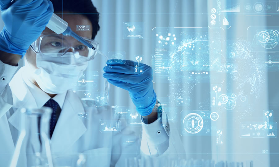 Scientist filling vial with syringe