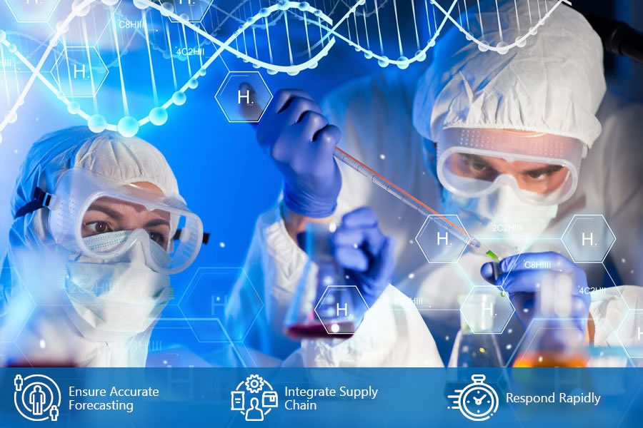 Scientists mixing chemicals into vials